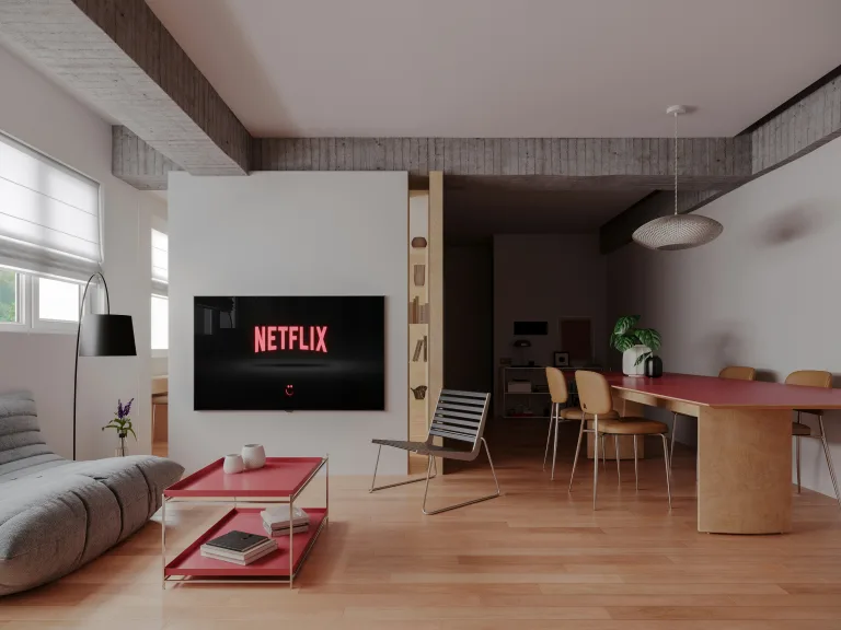 nappali és étkező és tv netflix felirattal